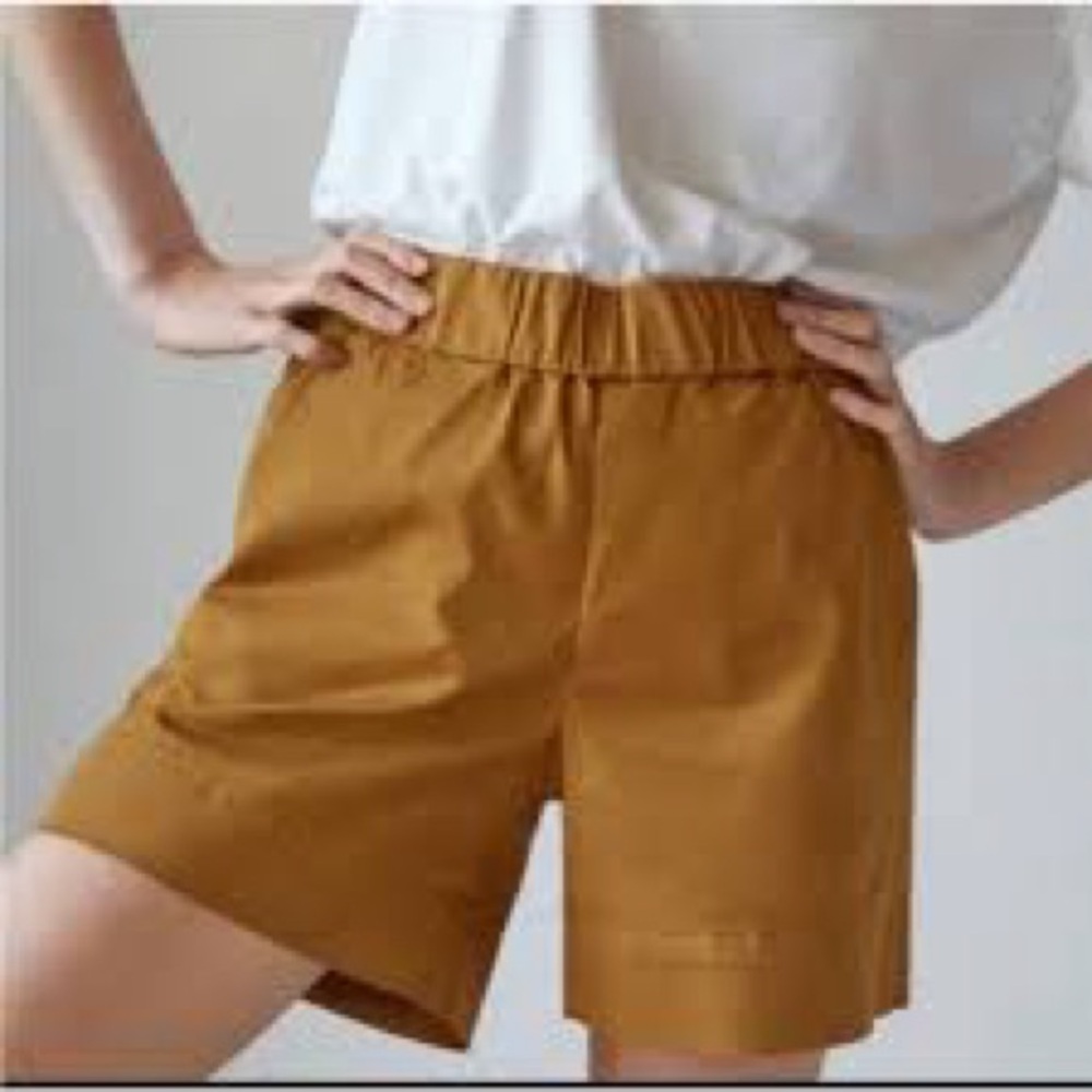 Everlane Women's 0 Easy Shorts Pull On Elastic Waist Amber Cotton High Rise